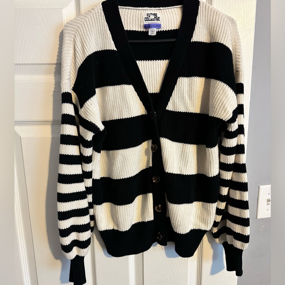 Kahlana Barfield Brown striped cardigan. Size XL.